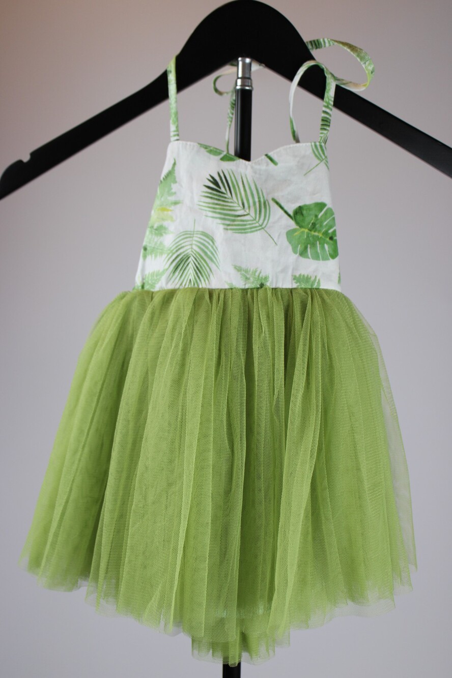 Flofallzique Vintage Green Girls Plant Dress NWT – Size 1, Tulle Skirt
